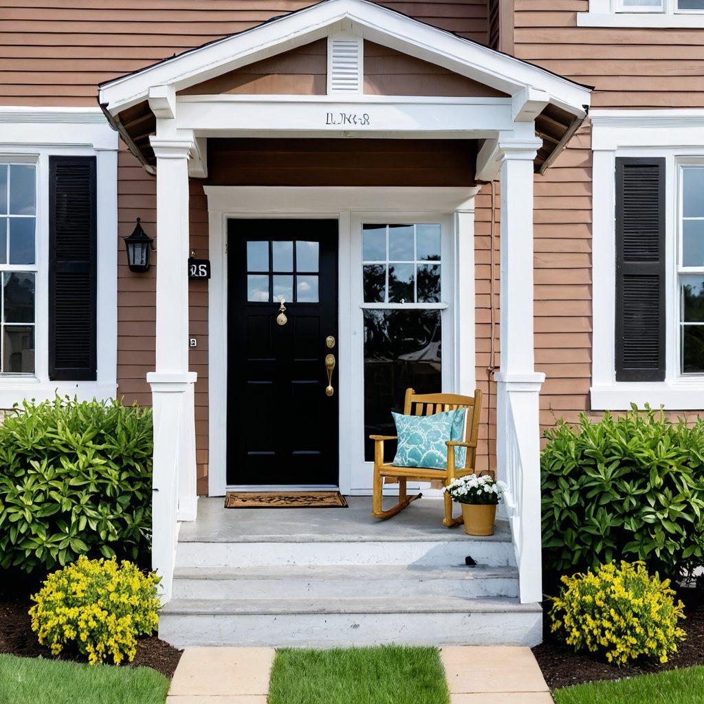 A cozy, welcoming home with a bright front porch sign that reads 'Affordable Living'. Surrounding it, diverse families laughing and enjoying the outdoor space, symbolizing community and support. A sky filled with hopeful clouds, and faint images of Section 8 vouchers and housing assistance icons subtly integrated into the background. Warm, inviting colors to evoke a sense of optimism and comfort. super-realistic. vibrant colors.